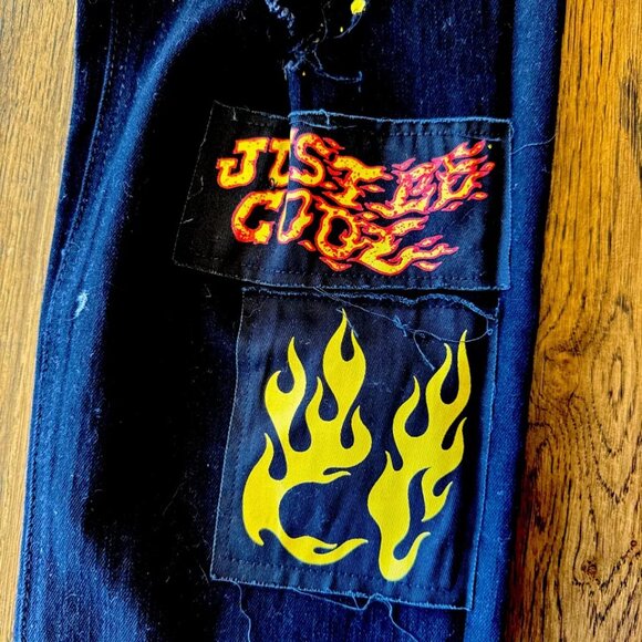 Rockstar Original Jeans Mens Black 38x32 Ultra Slim Grunge Metal, Patchwork - Picture 7 of 12